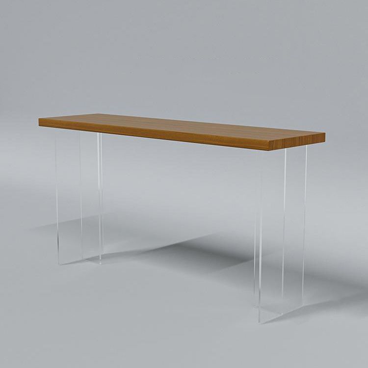 Mesa de comedor rectangular contemporánea para bar, mesa de bar de madera para interiores con pedestal doble acrílico