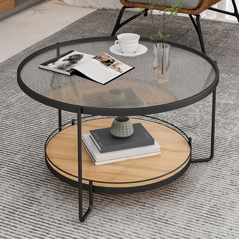 17.72" Tall Contemporary Style Cocktail Table Glass Top Round Coffee Table