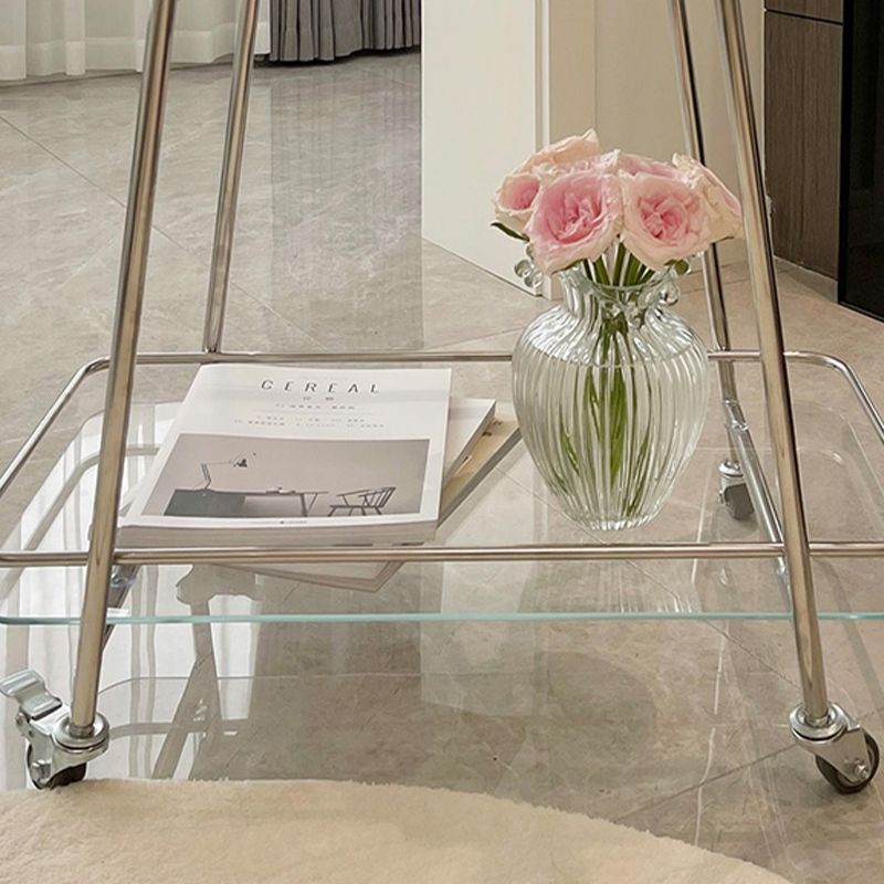 Modern Glass End Slide Table 2-Tier Corner Table with Storage