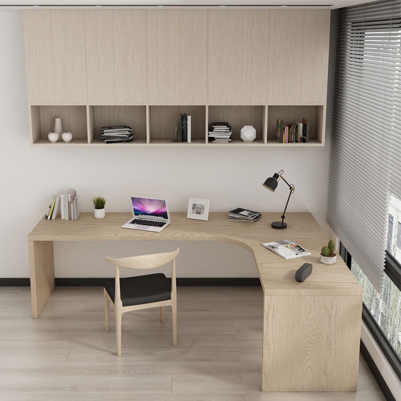 Modern Wooden Office Desk L-Shape Home Writing Desk in Natural