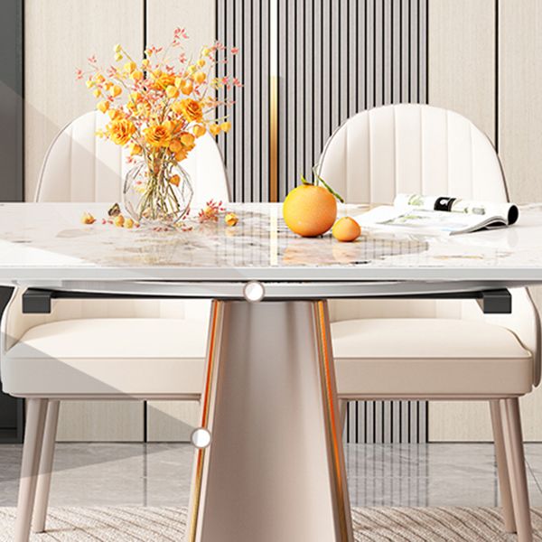 Table de salle à manger rectangulaire, plateau de table moderne en pierre avec pieds en métal doré