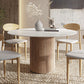Mesa de pedestal contemporánea, mesa de comedor redonda de piedra con base de madera para cocina casera