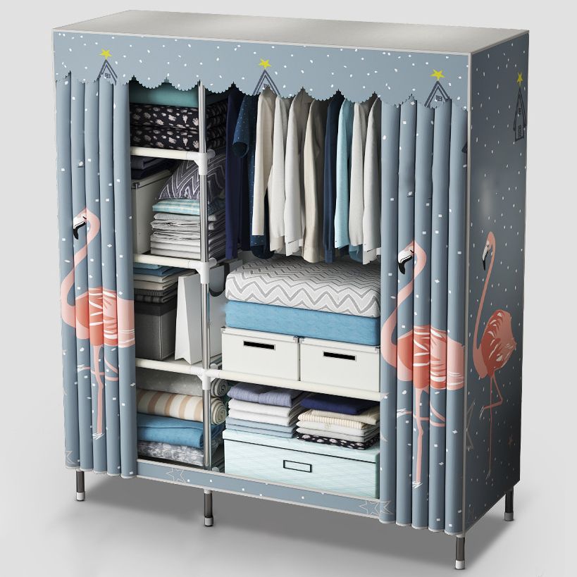 Modern Style Wardrobe Closet Metal Frame Wardrobe Armoire with Shelves Clearhalo 'Armoires & Wardrobes' 'armoires_wardrobes' 'Bedroom Furniture' 'furn' 'furn_armoires_wardrobes' 'Furniture' 1200x1200_7ca2ff54-dfb5-4357-9786-d2b673714a44