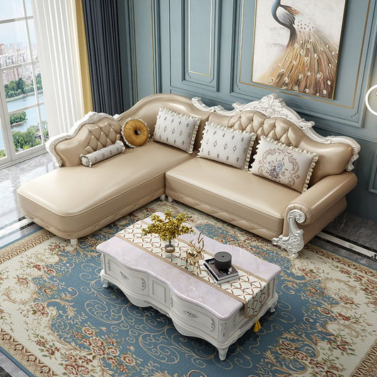 Braccio di scorrimento trapuntato divano Chesterfield e chaise autentico divano in pelle con cuscini