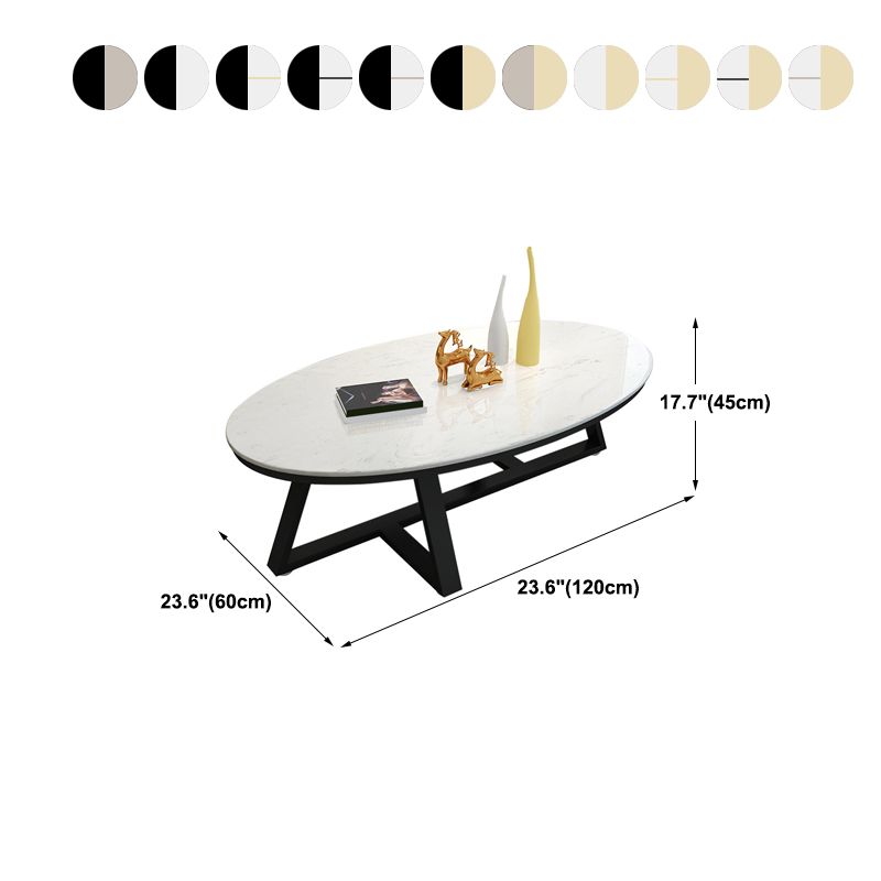 Cross Legs Coffee Table with Stone Oval Top and Iron Base Cocktail Table Clearhalo 'Coffee & Accent Tables' 'Coffee Tables' 'coffee_tables' 'furn' 'furn_coffee_tables' 'Furniture' 'Living Room Furniture' 1200x1200_7caddf8e-8966-4eef-892e-0a99ff1c1516