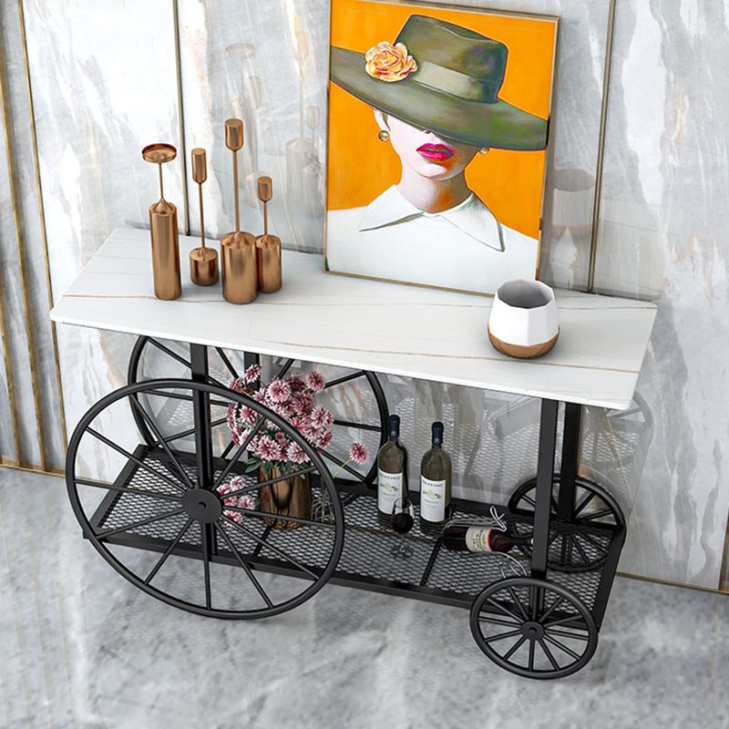 Tavolo da console a ruota alta 30,32 "Tavolo di accento in pietra con 2 ripiani