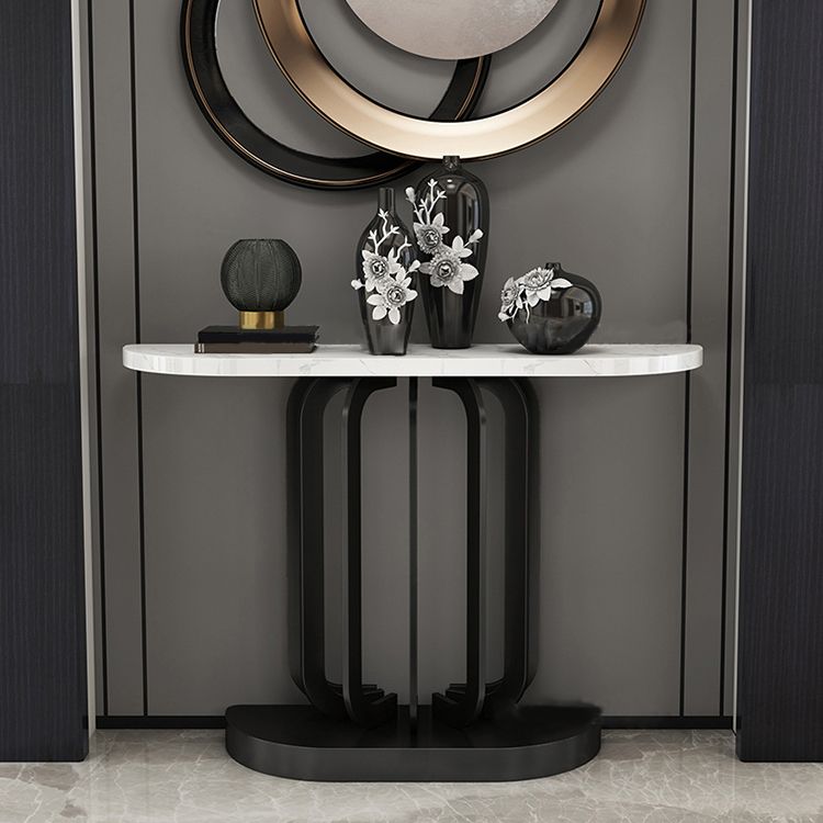Glam Marble Console Accent Table Half Moon Console Sofa Table for Hall Clearhalo 'Console Tables' 'console_tables' 'Entry & Mudroom Furniture' 'furn' 'furn_console_tables' 'Furniture' 1200x1200_7cb5d124-d4d8-485c-9bca-aa050898ca87