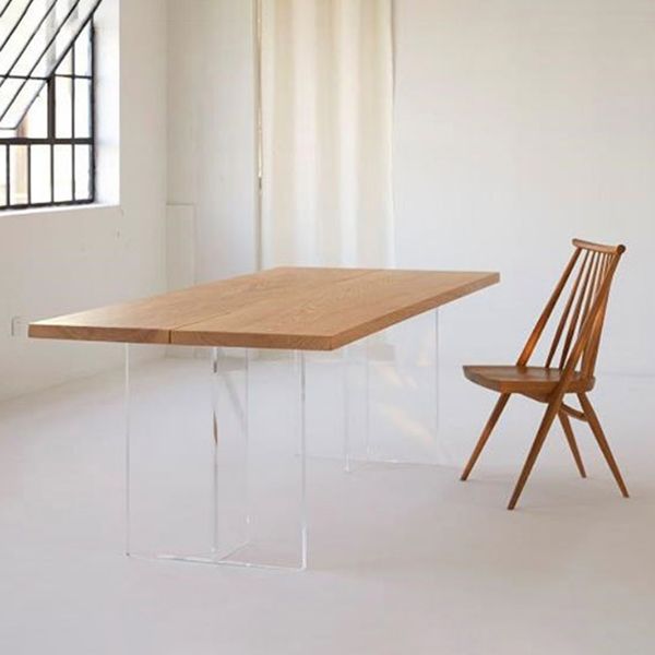 Wood Top Dining Table Modern Table with Double Acrylic Legs for Living Room Clearhalo 'Dining Tables & Seating' 'Dining Tables' 'dining_table' 'furn' 'furn_dining_table' 'Furniture' 'furniture_dining_table' 'Kitchen & Dining Furniture' 'kitchen' 'kitchen_dining_table' 1200x1200_7cb61e82-539f-4e19-a222-1dff68972c62