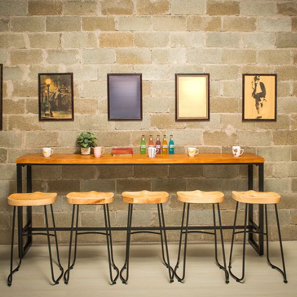 Industrial Bar Table Solid Wood Bar Dining Table with Trestle Base Clearhalo 'Bar Furniture' 'Bar Tables' 'bar_tables' 'furn' 'furn_bar_tables' 'Furniture' 'furniture_bar_tables' 'Kitchen & Dining Furniture' 1200x1200_7cb8c317-2820-489e-a863-cc09febf3e8d