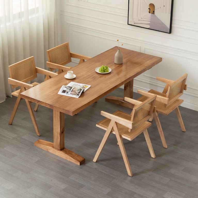 Solid Wood Dining Set 1/4/5 Pcs Rectangle Dining Table and Chair with Arm Clearhalo 'Dining Room Sets' 'Dining Tables & Seating' 'dining_room_set' 'furn' 'furn_dining_room_set' 'Furniture' 'Kitchen & Dining Furniture' 1200x1200_7cb98b91-177c-433f-bacc-25cc72b265e2