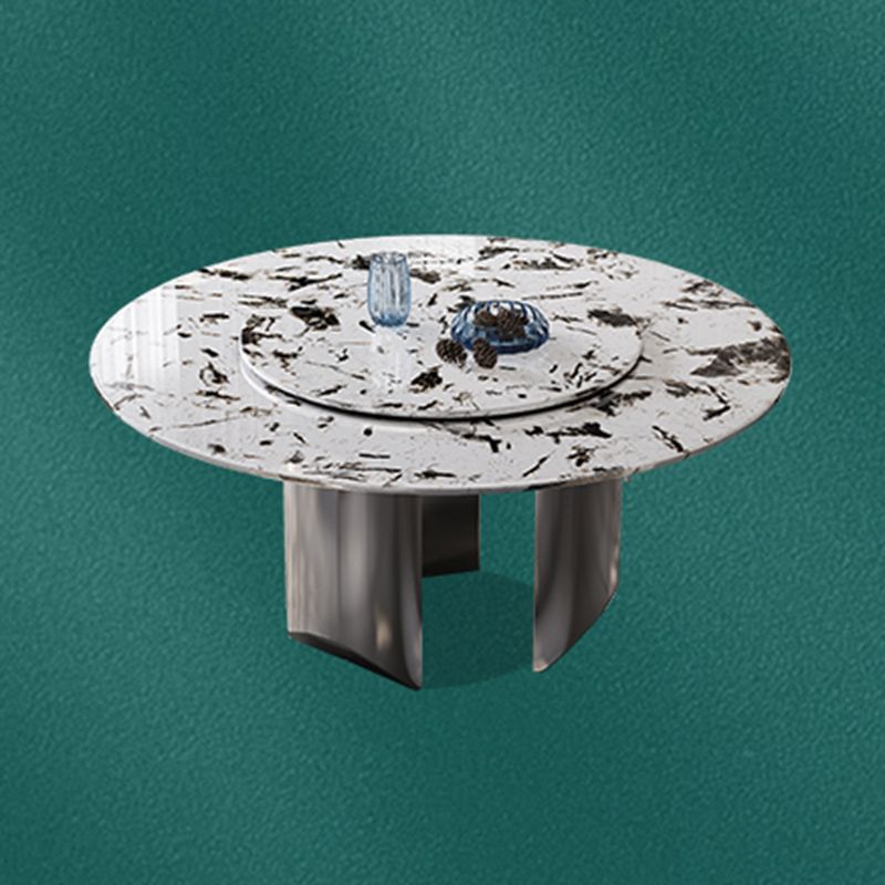 Table à manger ronde moderne Table à manger en pierre avec socle en acier inoxydable