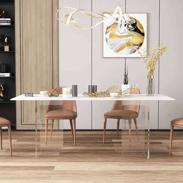 Minimalist Rectangle Shape White Dining Set Sintered Stone Kitchen Dining Set with Double Pedestal Clearhalo 'Dining Room Sets' 'Dining Tables & Seating' 'dining_room_set' 'furn' 'furn_dining_room_set' 'Furniture' 'furniture_dining_room_set' 'Kitchen & Dining Furniture' 'kitchen&dining_furn' 'kitchen' 1200x1200_7cb9c5ef-1572-4fdc-bc30-d9e329a947c8