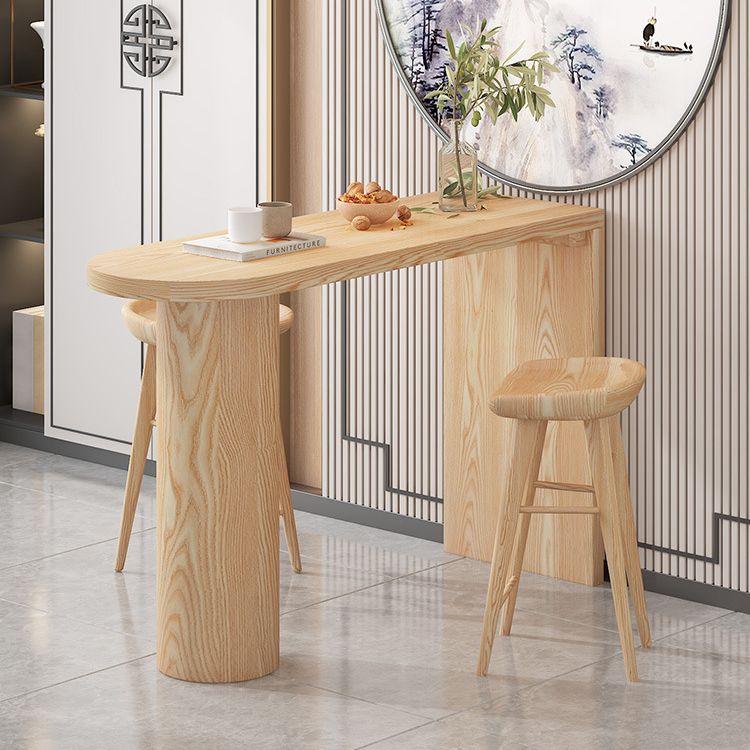 Massief houten eettafel op barhoogte, eigentijdse bartafel met dubbel voetstuk