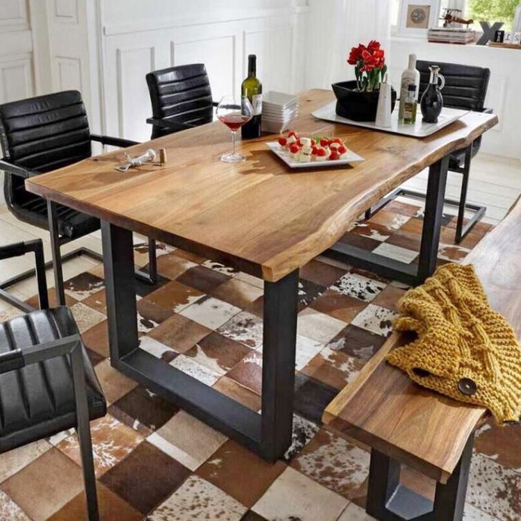 Metal Industrial Rectangle Dining Table Solid Wood Top Table with Sled Base Clearhalo ' dining_table' 'Dining Tables & Seating' 'Dining Tables' 'furn' 'furn_dining_table' 'Furniture' 'furniture_dining_table' 'Kitchen & Dining Furniture' 'kitchen&dining_furn' 'kitchen' 'kitchen_dining_table' 1200x1200_7cba96be-da3b-404d-bcd5-3c15a5227a80