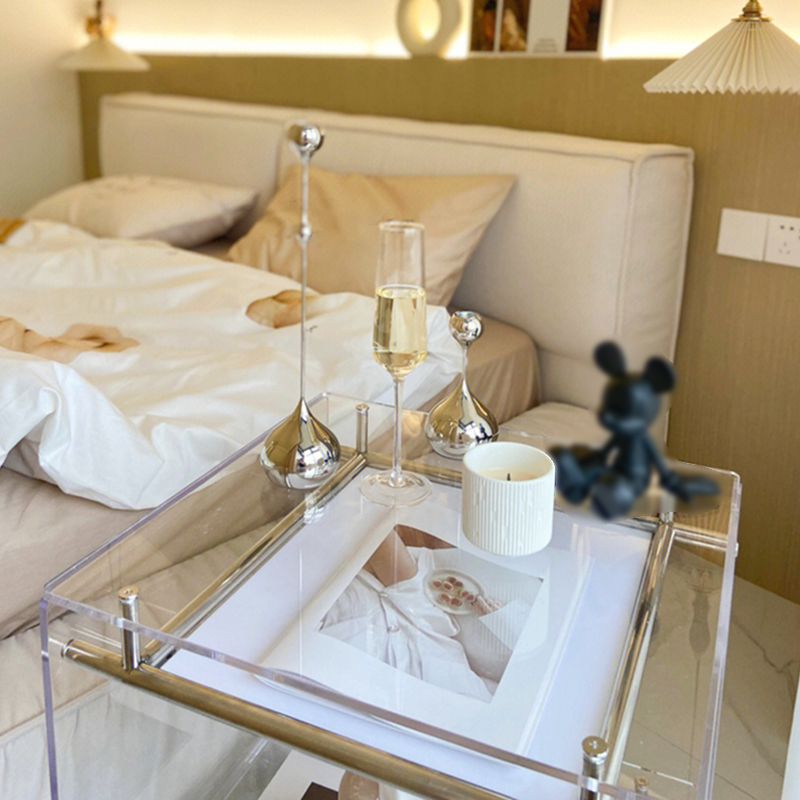 Contemporary Plastic Rectangular End Table Double Tier Corner Table with Storage