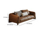 Genuine Leather Square Arm Sofa in Brown Simple Standard Sofa with Pillows