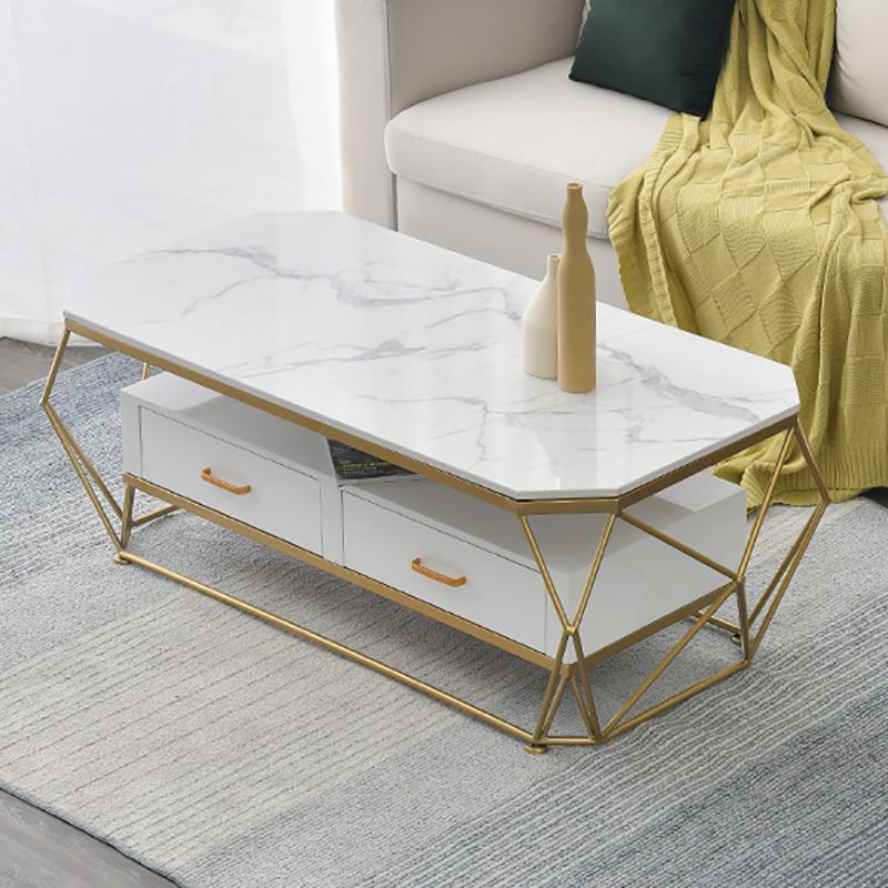 Modern Slate Geometric Coffee Table Gold Metal Frame Coffee Table with Storage Clearhalo 'Coffee & Accent Tables' 'Coffee Tables' 'coffee_tables' 'furn' 'furn_coffee_tables' 'Furniture' 'furniture_coffee_tables' 'Living Room Furniture' 1200x1200_7cc0f05b-779c-4381-88ea-613035fd535f