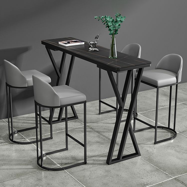 Tavolo da bar rettangolare in pietra sinterizzato tavolo da barra industriale con doppio piedistallo