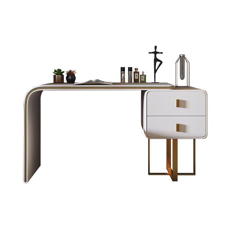 2-Drawer Glam Makeup Vanity Set Faux Leather Vanity Dressing Table