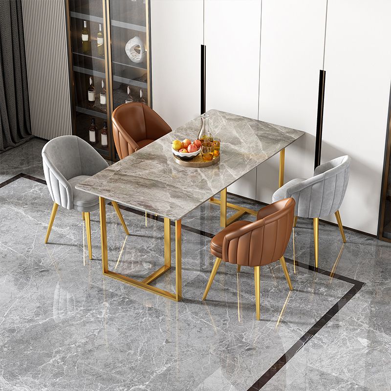 Glam Dining Set 1/4/5 Pcs Rectangle Sintered Stone Top Set with Parsons Chairs