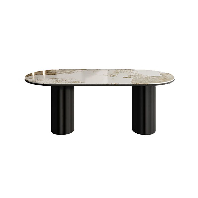 Oval Modern Dining Table Stone Top Metal Double Pedestal Dining Room Table Clearhalo 'Dining Tables & Seating' 'Dining Tables' 'dining_table' 'furn' 'furn_dining_table' 'Furniture' 'furniture_dining_table' 'Kitchen & Dining Furniture' 'kitchen' 'kitchen_dining_table' 1200x1200_7ccc1a5b-5c99-456e-a5d1-d746a7b756df