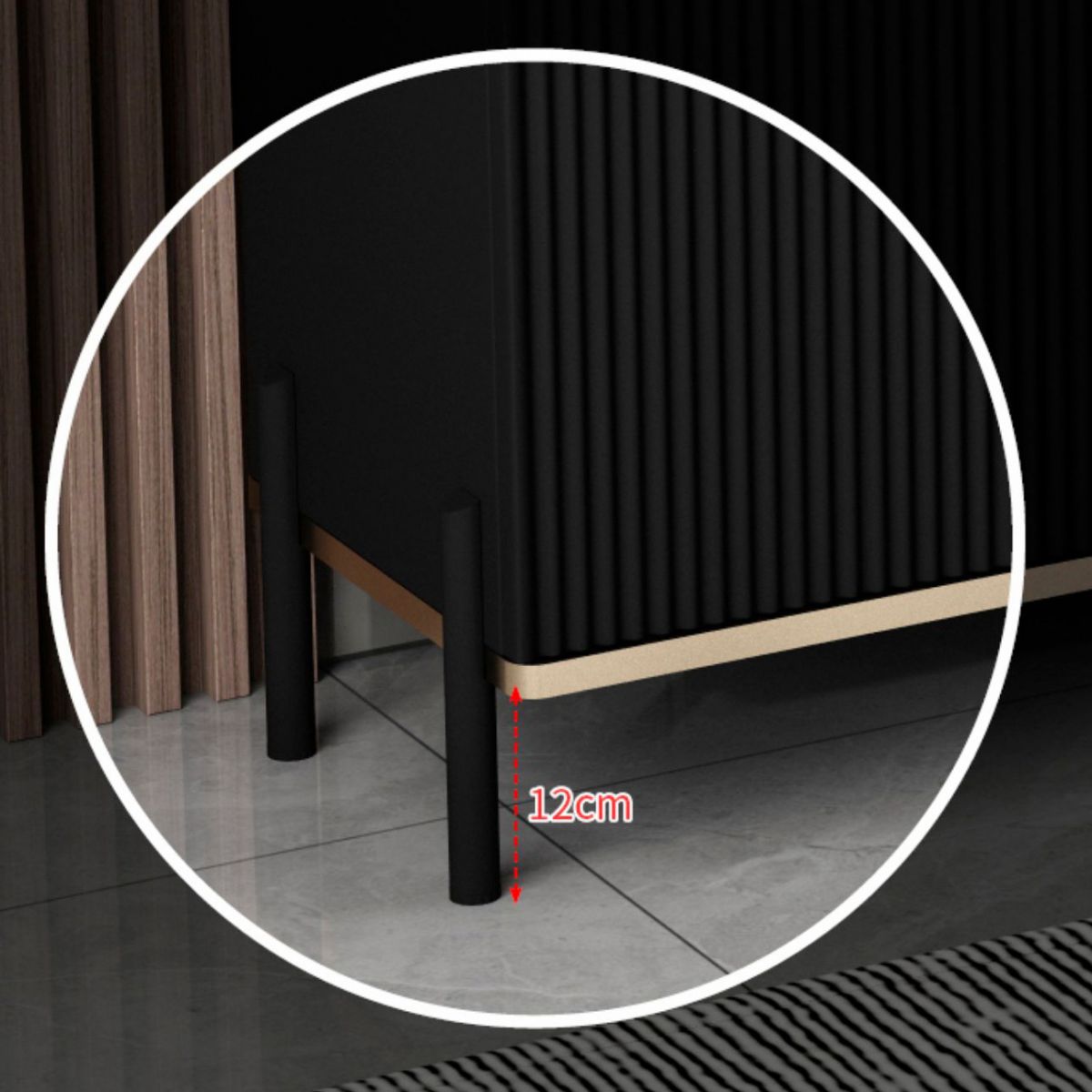 Server top nero in stile glam con porta e cassetto per soggiorno