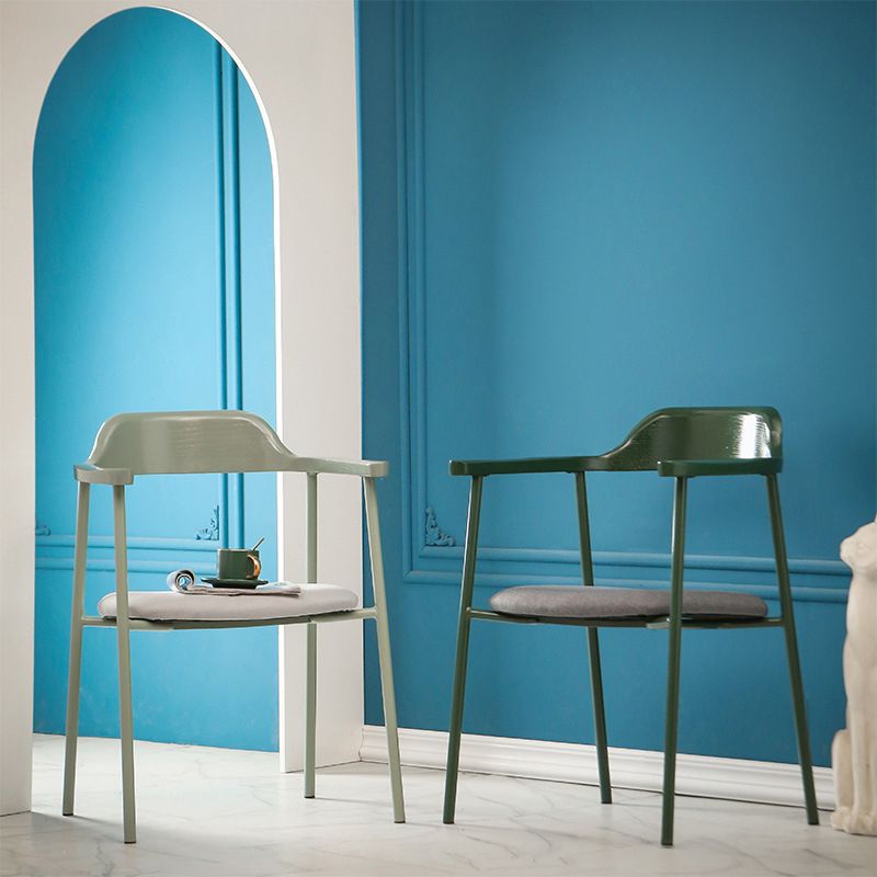 Industrial Indoor-Outdoor Chair Open Back Upholstered Dining Arm Chair