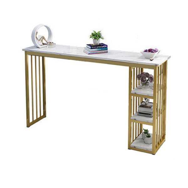 Mesa industrial rectangular con altura de barra, mesa de bar de madera sintética con base de almacenamiento