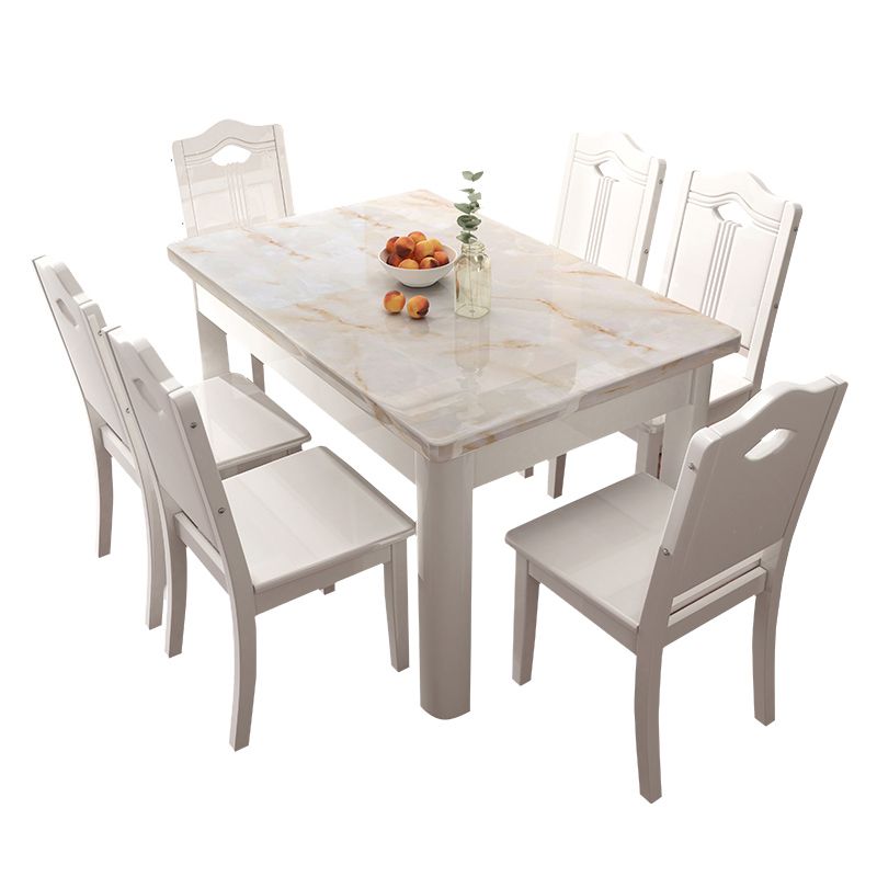 Minimalist Marble Dining Set with Rectangle Table White Dining Set with 4 Legs Base Clearhalo 'Dining Room Sets' 'Dining Tables & Seating' 'dining_room_set' 'furn' 'furn_dining_room_set' 'Furniture' 'furniture_dining_room_set' 'Kitchen & Dining Furniture' 'kitchen&dining_furn' 'kitchen' 1200x1200_7cde1a00-ba43-410c-a54a-1a703f147447