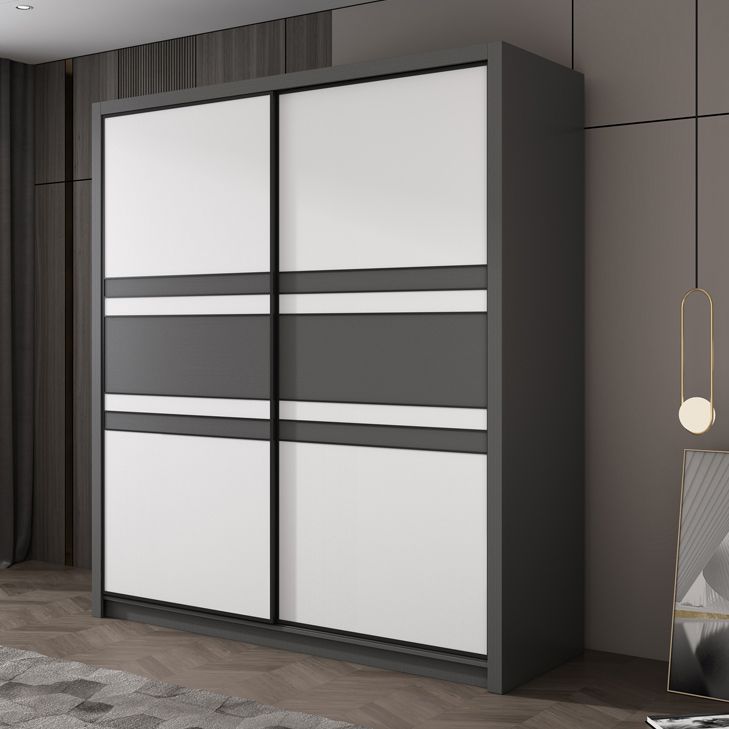 Contemporary Grey and White Storage Cabinet Bedroom Cabinet with Sliding Doors Clearhalo &#39;Armoires &amp; Wardrobes&#39; &#39;armoires_wardrobes&#39; &#39;Bedroom Furniture&#39; &#39;furn&#39; &#39;furn_armoires_wardrobes&#39; &#39;Furniture&#39; 1200x1200_7ce12a72-e61a-4553-b2d4-4f3b41af3a31
