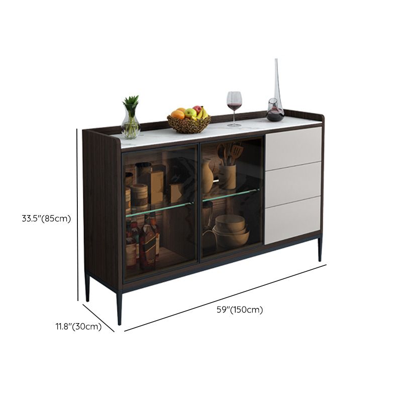Glam Cabinets Buffet Stand 3 Drawers Glass Doors Buffet Sideboard Clearhalo 'buffet_sideboard' 'Buffets & Sideboards' 'furn' 'furn_buffet_sideboard' 'Furniture' 'Kitchen & Dining Furniture' 1200x1200_7ce3468e-d577-43f2-b512-f687215a3697