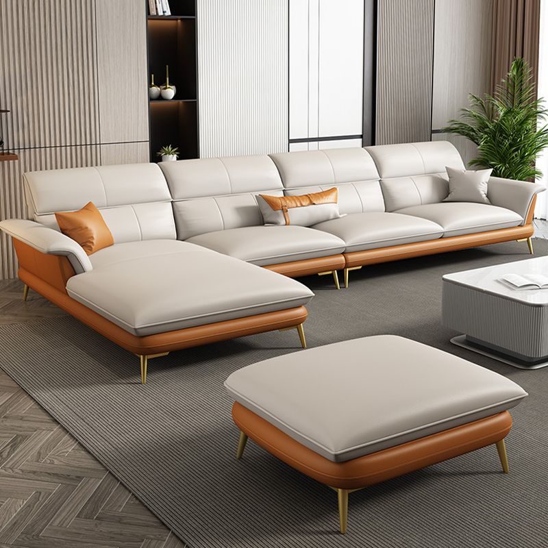 Modern Cream Genuine Leather Pillow Top Arm Sofa/Sectional for Living Room Clearhalo 'furn' 'furn_sectionals' 'Furniture' 'furniture_sectionals' 'kitchen' 'kitchen_sectionals' 'Living Room Furniture' 'Sectionals' 1200x1200_7ce36aa0-da98-4d1a-8010-05552dde4fe5