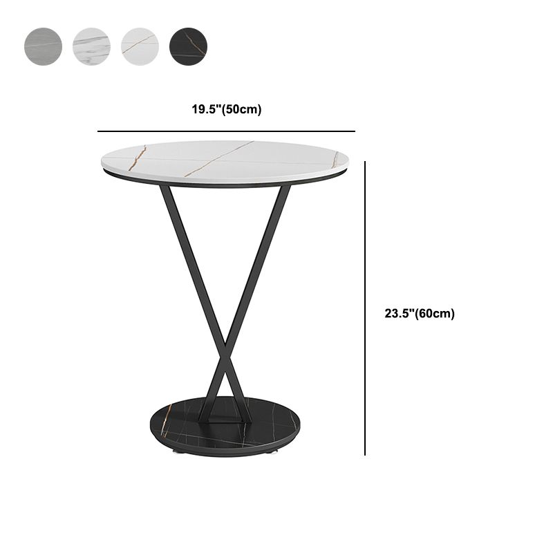 Modernistic Slate Top Round Side End Table Metal X-base End Table