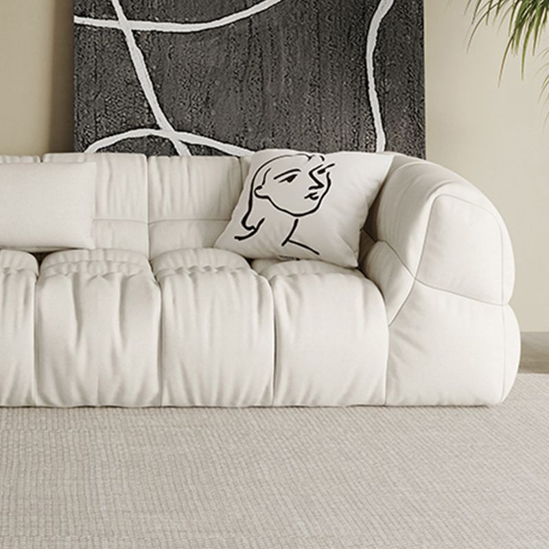Contemporary White Button-tufted Sofa Tuxedo Arm Living Room Settee