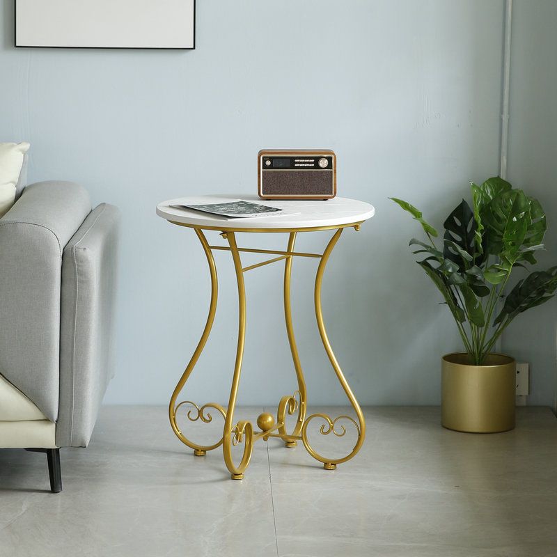 Contemporary Solid Wood End Table Metal Frame Gross Legs Sofa Side Accent Table Clearhalo 'Coffee & Accent Tables' 'End & Side Tables' 'end_side_tables' 'furn' 'furn_end_side_tables' 'Furniture' 'Living Room Furniture' 1200x1200_7ce56f66-4a15-45ef-85be-b42d28528bff