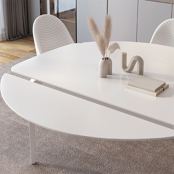 Contemporary White Round Stone Dining Table with 4 Steel Foot Clearhalo 'Dining Tables & Seating' 'Dining Tables' 'dining_table' 'furn' 'furn_dining_table' 'Furniture' 'Kitchen & Dining Furniture' 1200x1200_7ce76288-743f-4a5a-8e66-9b19fad6a973
