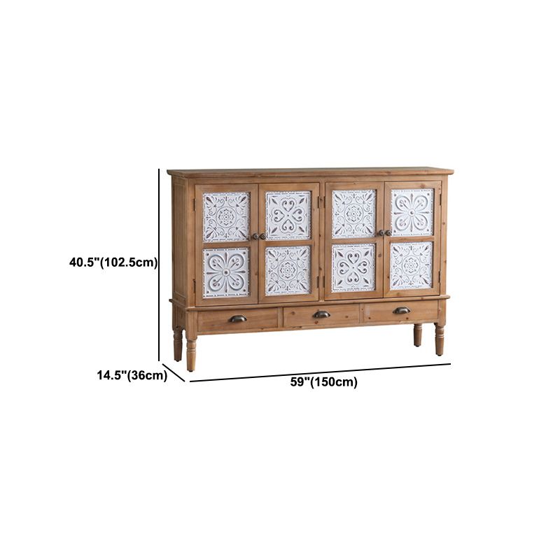 Gabinete de madera industrial con patas y cajones girados en marrón