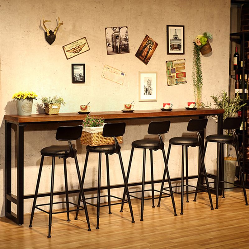 Mesa de bar rectangular con tapa de madera de pino, mesa de pub industrial con base de caballete en negro