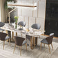 Luxuriöses rechteckiges Esszimmer-Set, 1/2/3/5/6/7/9-teilig, Esstisch-Set mit gesinterter Steinplatte