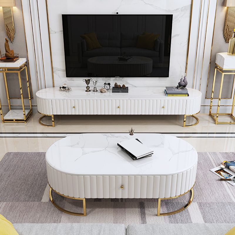 Oval Shape Coffee Desk Luxury Sintered Stone Top with Drawer