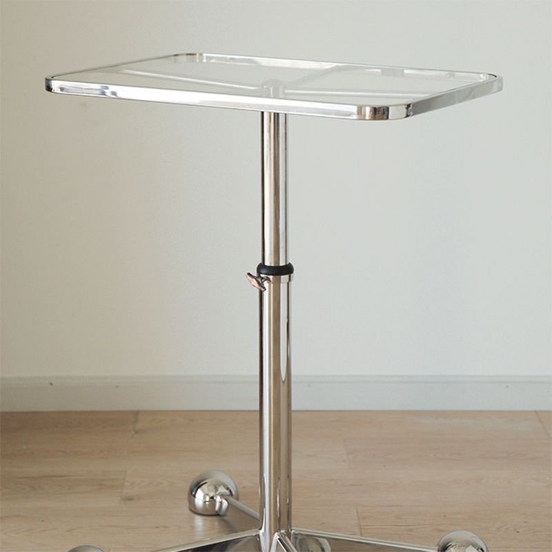 23.6" W Clear Glass End Table Pedestal Stainless Steel Side Table with Adjustable Height Clearhalo 'Coffee & Accent Tables' 'End & Side Tables' 'end_side_tables' 'furn' 'furn_end_side_tables' 'Furniture' 'Living Room Furniture' 1200x1200_7cf12549-fb2a-4502-a822-d1a5db7a97c0