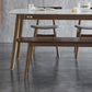 Stone Top Table Mid-Century Modern Dining Table with 4 Brown Wood Legs
