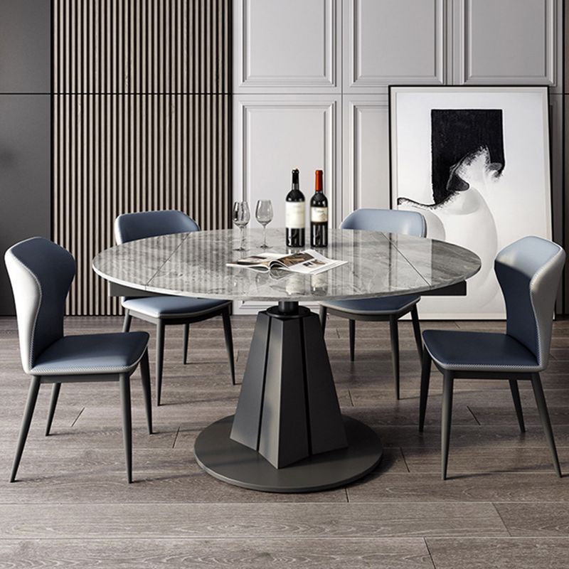 Modern Round Drop-Leaf Dining Table Sintered Stone Table with Pedestal Base,53.1"L x 33.5"W x 30"H Clearhalo ' dining_table' 'Dining Tables & Seating' 'Dining Tables' 'furn' 'furn_dining_table' 'Furniture' 'furniture_dining_table' 'Kitchen & Dining Furniture' 'kitchen&dining_furn' 'kitchen' 'kitchen_dining_table' 1200x1200_7cf74d13-83c4-4662-bb5e-6063edb53605