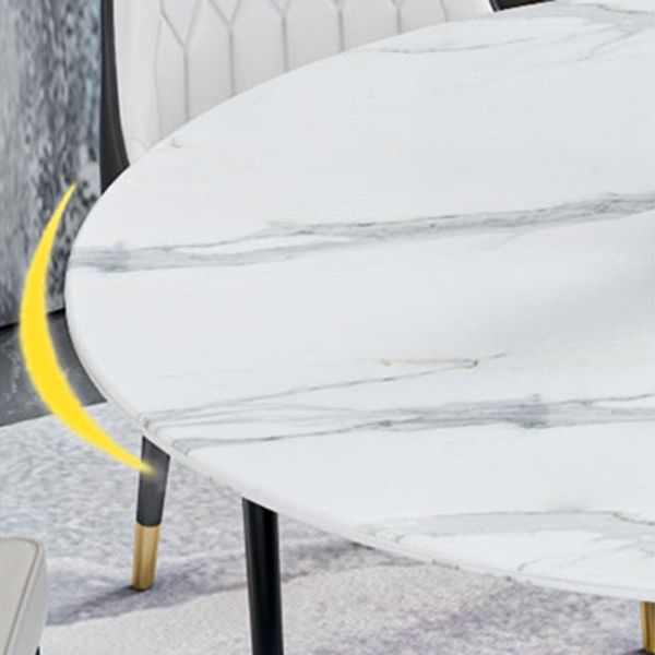 Round Stone Dining Table Black Base Traditional Luxury Dinette Table in White Clearhalo 'Dining Tables & Seating' 'Dining Tables' 'dining_table' 'furn' 'furn_dining_table' 'Furniture' 'furniture_dining_table' 'Kitchen & Dining Furniture' 1200x1200_7cf78e4c-d37a-4255-88f7-2c3e81a9d441
