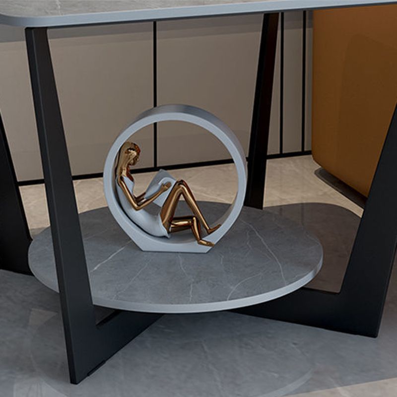 Moderne stijl metalen ijzeren zwarte basisplaat top met opbergrek ronde zijtafel