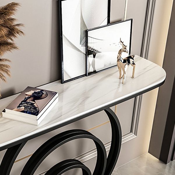 Stone Half Moon Console Table Table de acento de 31.5 pulgadas de altura con estante