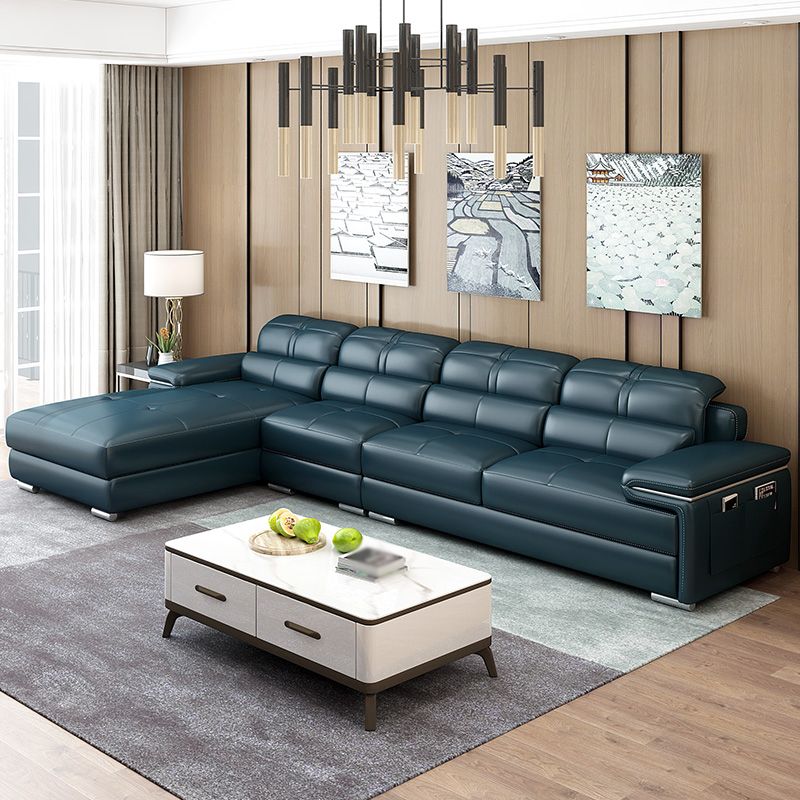 Genuine Leather Sectional 34.65"High Pillow Top Arm Sofa with Storage, Blue Clearhalo 'furn' 'furn_sectionals' 'Furniture' 'furniture_sectionals' 'kitchen' 'kitchen_sectionals' 'Living Room Furniture' 'Sectionals' 1200x1200_7cfacc0d-09e9-4fbf-a090-98c75dfdb3f1