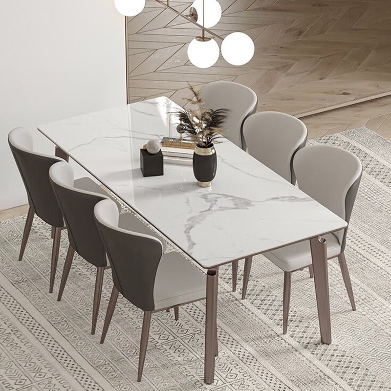 Mesa de comedor estilo Glam, mesa de comedor rectangular de piedra en blanco