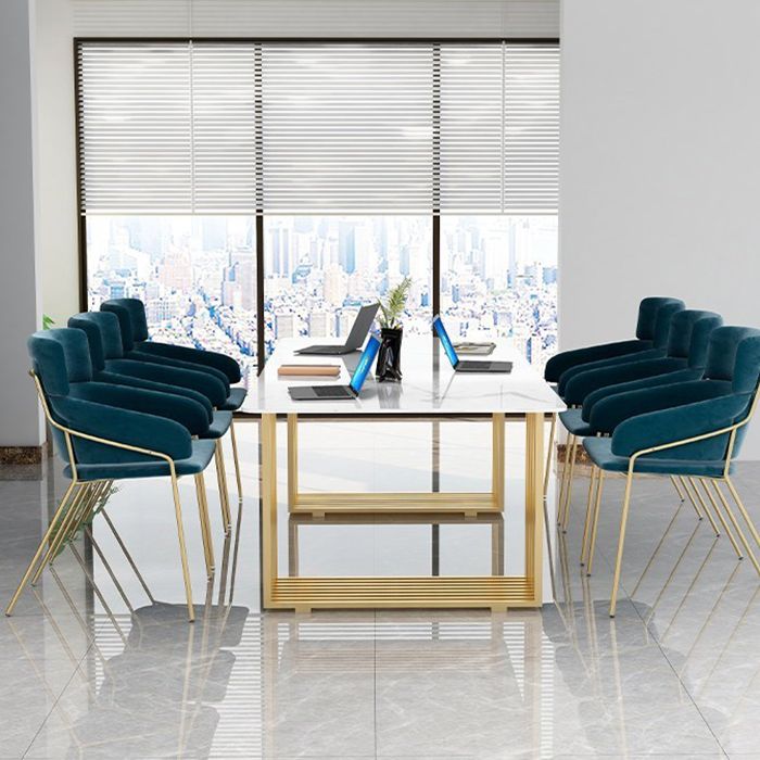 Conferenza in pietra a forma di rettangolare Tabella a 2 gambe scrivania in oro/nero