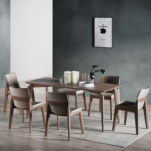 Rectangle Mid-Century Modern Dining Table Pine Wood Fixed Table with 4 Legs